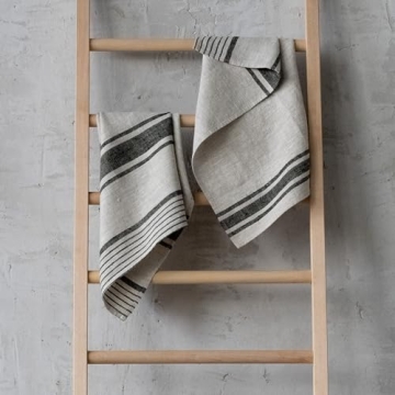 LinenMe Set of 2 Provence Linen Hand Towels, Black/Natural
