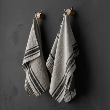 LinenMe Set of 2 Provence Linen Hand Towels, Black/Natural