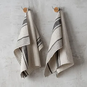 LinenMe Set of 2 Provence Linen Hand Towels, Black/Natural