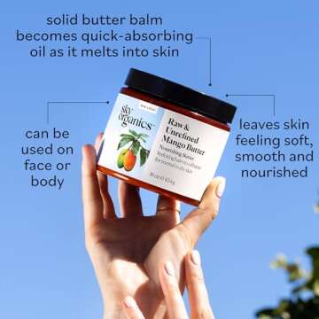 Sky Organics - Mango Butter, 16 oz - Raw & Undefined - Hydrating Balm-to-Oil Butter - Non Greasy - Fatty Acids, Antioxidants & Vitamins - Natural, Vegan, Cruelty & Soy Free - Skin Care & Self Care