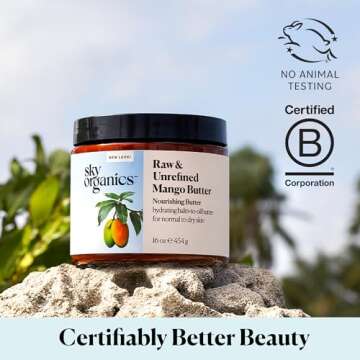 Sky Organics - Mango Butter, 16 oz - Raw & Undefined - Hydrating Balm-to-Oil Butter - Non Greasy - Fatty Acids, Antioxidants & Vitamins - Natural, Vegan, Cruelty & Soy Free - Skin Care & Self Care