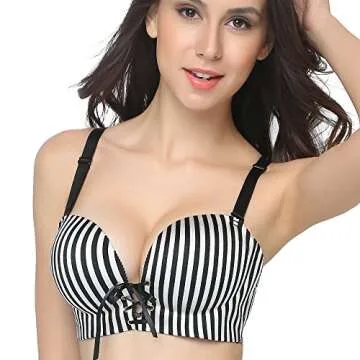 FallSweet Add Two Cups Bras Brassiere for Women Push Up Padded Unlined (White Striped, 38B)