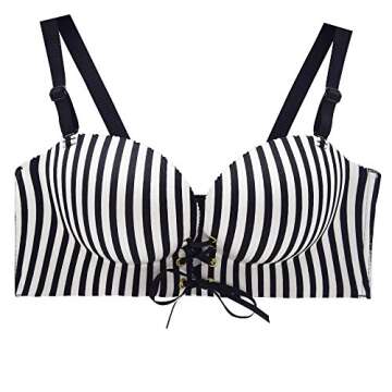 FallSweet Add Two Cups Bras Brassiere for Women Push Up Padded Unlined (White Striped, 38B)