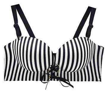 FallSweet Add Two Cups Bras Brassiere for Women Push Up Padded Unlined (White Striped, 38B)