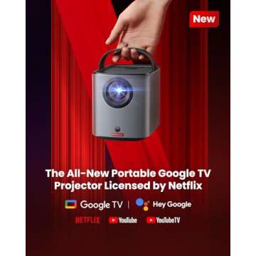 NEBULA Mars 3 Air GTV Projector - Netflix Officially Licensed, 400 ANSI-Lumen Brightness, Native 1080P, Dolby Digital Sound,150-Inch Picture, Built-In Battery for 2.5 Hours of Playtime Anywhere.