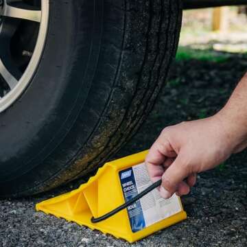 Camco Wheel Chock with Rope for Easy Removal, Helps Keep Your Trailer or RV in Place (Pack of 2) - 44471