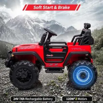 24V Kids Ride on 2 Seaters Electric Car with Remote Control, 2 * 120W Motors Battery Powered 20" Extra Large Seats+15.5" XL Wheels,LED Headlights, Front Storage, Bottle Holder, FM, Music for 3+ (Red)