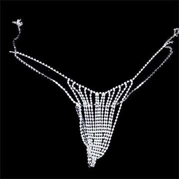 Sexy Diamond Chest Chain Bra Panties Sparkly Rhinestone Body Chain Crystal Bikini Chest Jewelry Lingerie Woman Nightclub Clothing (Silver)