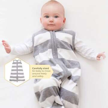 Burt's Bees Baby Baby Beekeeper Wearable Blanket, 100% Organic Cotton, Swaddle Transition Sleeping Bag, Rugby Stripe Heather Grey, Large