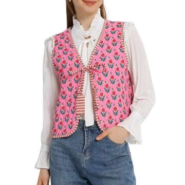 Wyeysyt Women's Cropped Floral Quilted Puffer Vest Printed Lightweight Sleeveless Padded Gilet Outwe...