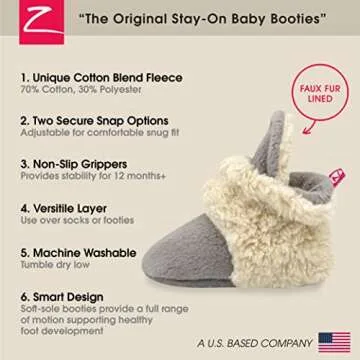 Zutano Gray Fleece Baby Booties with Organic Cotton Lining