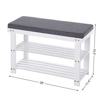 SONGMICS Bamboo Shoe Bench, 3-Tier Shoe Rack, Stable Shoe Organizer for Entryway, Living Room, Bench Seat Holds Up to 330 lb, 11.4 x 28 x 19.3 Inches, White and Gray ULBS604W01