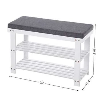 SONGMICS Bamboo Shoe Bench, 3-Tier Shoe Rack, Stable Shoe Organizer for Entryway, Living Room, Bench Seat Holds Up to 330 lb, 11.4 x 28 x 19.3 Inches, White and Gray ULBS604W01