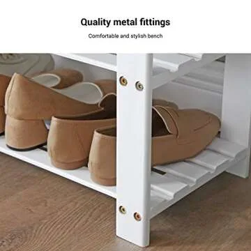 SONGMICS Bamboo Shoe Bench, 3-Tier Shoe Rack, Stable Shoe Organizer for Entryway, Living Room, Bench Seat Holds Up to 330 lb, 11.4 x 28 x 19.3 Inches, White and Gray ULBS604W01