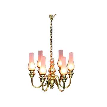 Melody Jane Dollhouse 6 Arm Chandelier Frosted Hurricane Shades 12V Electric Lighting