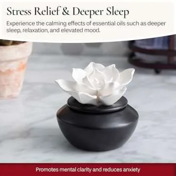 Airomé White Flower, Porcelain Passive Essential Oil Diffuser (with 15ml Peppermint Essential Oil) – Non-Electric, Battery-Free, Improves Sleep, and Relieves Stress