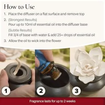 Airomé White Flower, Porcelain Passive Essential Oil Diffuser (with 15ml Peppermint Essential Oil) – Non-Electric, Battery-Free, Improves Sleep, and Relieves Stress