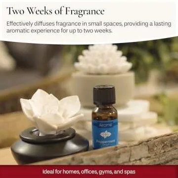 Airomé White Flower, Porcelain Passive Essential Oil Diffuser (with 15ml Peppermint Essential Oil) – Non-Electric, Battery-Free, Improves Sleep, and Relieves Stress