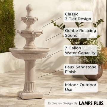 Stafford Italian Outdoor Floor Bubbler Fountain and Waterfalls 48" High 3 Tiered Basins for Yard Garden Patio Backyard Deck Home Lawn Porch House Relaxation Exterior Balcony - John Timberland
