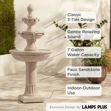 Stafford Italian Outdoor Floor Bubbler Fountain and Waterfalls 48" High 3 Tiered Basins for Yard Garden Patio Backyard Deck Home Lawn Porch House Relaxation Exterior Balcony - John Timberland