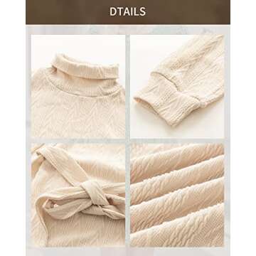 BebreezChic Knitted Dresses for Women Fall Tie Waist Turtleneck Short Thin Bottoming Knitted Dress Sweater Dress Long Sleeve Autumn Winter, Beige M