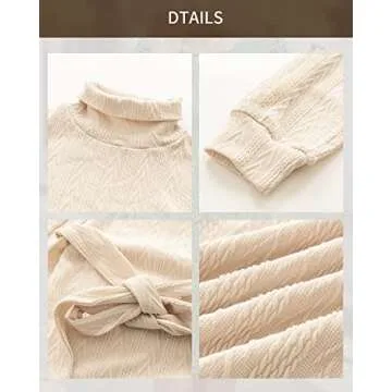 BebreezChic Knitted Dresses for Women Fall Tie Waist Turtleneck Short Thin Bottoming Knitted Dress Sweater Dress Long Sleeve Autumn Winter, Beige M