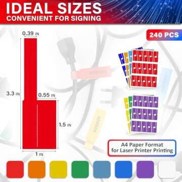 240 Durable Cord Labels - Premium Quality, Colorful Cable Tags for Organization