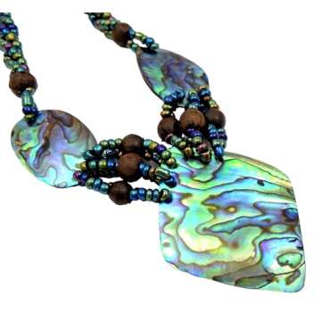 Swimmi Natural Paua Abalone Shell Necklace, Handmade Rainbow Beads Abalone Necklace for Women Jewelr...