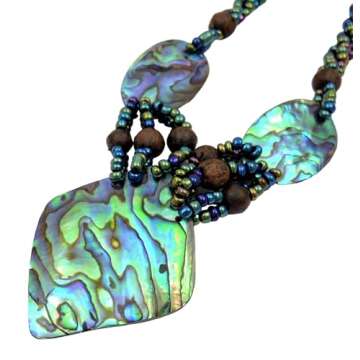 Swimmi Natural Paua Abalone Shell Necklace, Handmade Rainbow Beads Abalone Necklace for Women Jewelry FA361