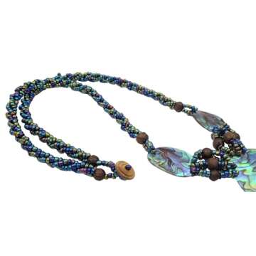 Swimmi Natural Paua Abalone Shell Necklace, Handmade Rainbow Beads Abalone Necklace for Women Jewelry FA361