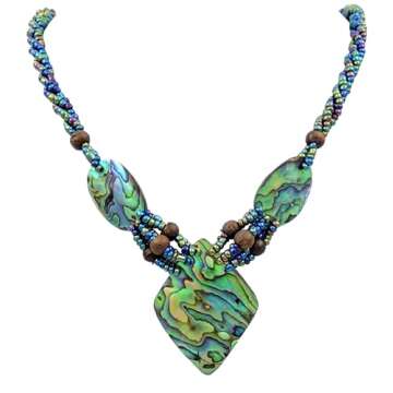 Swimmi Natural Paua Abalone Shell Necklace, Handmade Rainbow Beads Abalone Necklace for Women Jewelry FA361