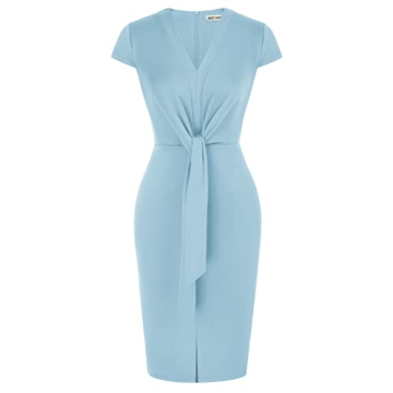 GRACE KARIN Summer Modest Short Sleeve Midi Dresses for Women Belted Slit Bodycon Dresses for Work O...