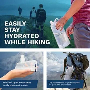 Survivor Filter 1L Clear Collapsible Water Bottles - Travel, Hiking, Foldable, BPA-Free - 2 x 33oz