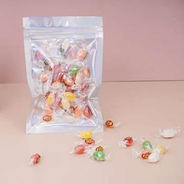 100 Pieces Resealable Smell Proof Bags - 5.5 x 7.8 Inches Foil Pouch Bags， Flat Clear Ziplock Food Storage Bags Plastic Packaging Foil Bags for Party Favor Food Storage(Holographic Rainbow Color)