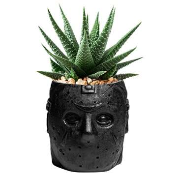 Masked Monster Planter for Flowers and Succulents - 6" H Polyresin Skulls Pot, Indoor Outdoor Plants - Décor Home Gothic Decor for Make Up Brush Holder Office Desk Organizer (Black) for Him and Her