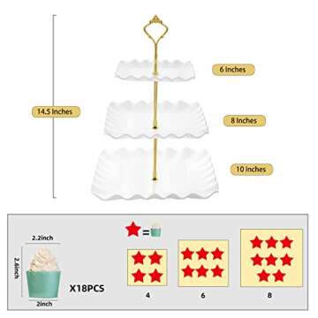 DAFURIET Dessert Cupcake Stand, 3 Tier Cup Cake Holder Tower for Tea Party/Birthday/Weeding, Plastic Tiered Serving Tray with Metal Rod, White