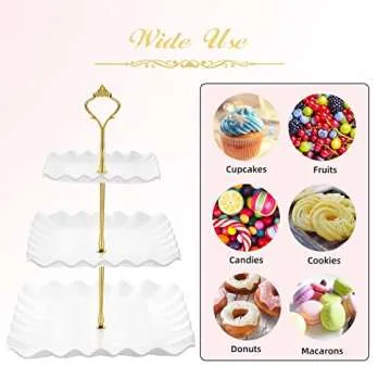 DAFURIET Dessert Cupcake Stand, 3 Tier Cup Cake Holder Tower for Tea Party/Birthday/Weeding, Plastic Tiered Serving Tray with Metal Rod, White