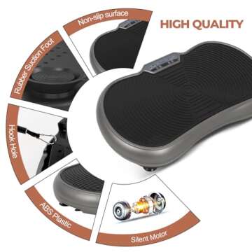 Panana Vibration Plate Exercise Machine Whole Body Workout Platform Massage Fitness Trainer with 10 Program Modes, 2 Resistance Bands for Home Training and Shaping