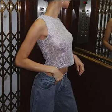 Women's Strapless Crochet Bandeau Knit Tube Top Slim Crop Corset Cami Sexy Sleeveless Tank Tops Sheer Hollow Out T-Shirt Vest