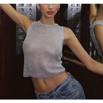 Women's Strapless Crochet Bandeau Knit Tube Top Slim Crop Corset Cami Sexy Sleeveless Tank Tops Sheer Hollow Out T-Shirt Vest