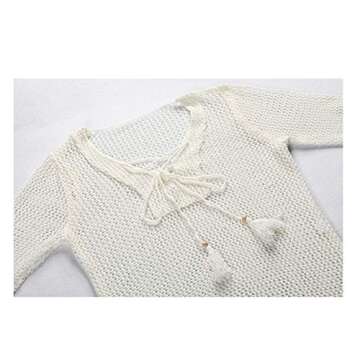 NFASHIONSO Women's Fashion Swimwear Crochet Tunic Cover Up/Beach Dres,Beige2