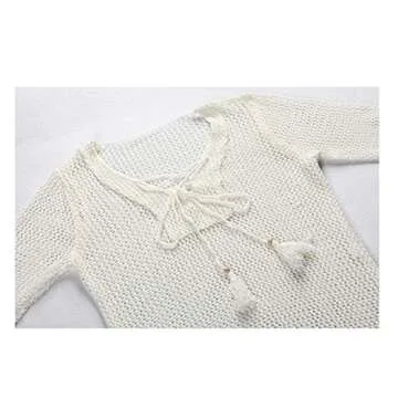 NFASHIONSO Women's Fashion Swimwear Crochet Tunic Cover Up/Beach Dres,Beige2