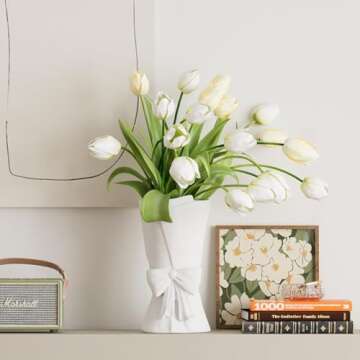Relexome White Ceramic Bow Vase Unique Cute Decorative Bouquet Flower Vases 9.64 in
