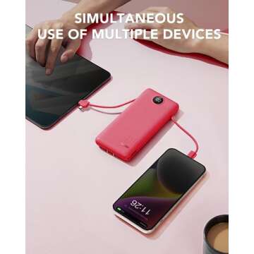 VRURC Portable Charger Built-in Cables and AC Wall Plug, USB C Power Bank 10000mAh, [2023 Upgraded Version] Phone Charger Compact Lightweight External Battery Pack for Smart Phones, Tablets etc-Red