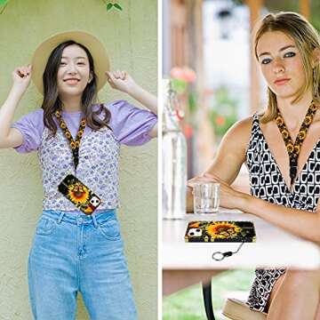 Bonoma Compatible with iPhone 13 Case 6.1 in 2021 with Strap, Sunflower Butterfly Soft TPU Luxury Elegant Shockproof Protective Metal Cushion Corner Case for iPhone 13