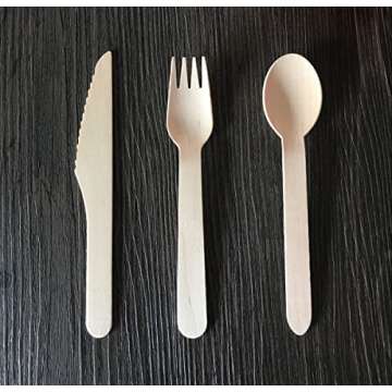 Disposable Wooden Cutlery 100pcs Set by Gmark - Biodegradable Utensils - 40 Forks, 40 Spoons and 20 Knives - Parties, Events, BBQ, Weddings, Picnics GM1046A