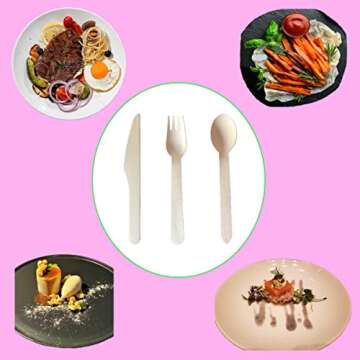 Disposable Wooden Cutlery 100pcs Set by Gmark - Biodegradable Utensils - 40 Forks, 40 Spoons and 20 Knives - Parties, Events, BBQ, Weddings, Picnics GM1046A