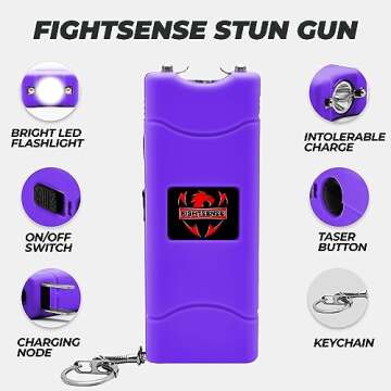 FIGHTSENSE Super Heavy Duty Keychain Stun Gun with Flashlight for Men and Women self Defense Device,...