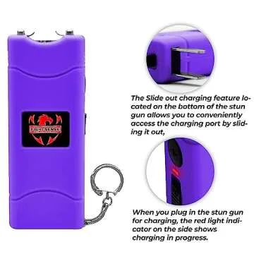 FIGHTSENSE Super Heavy Duty Keychain Stun Gun with Flashlight for Men and Women self Defense Device, Rechargeable Stun Gun, Nylon Holsters (Purple)