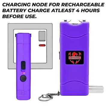 FIGHTSENSE Super Heavy Duty Keychain Stun Gun with Flashlight for Men and Women self Defense Device, Rechargeable Stun Gun, Nylon Holsters (Purple)